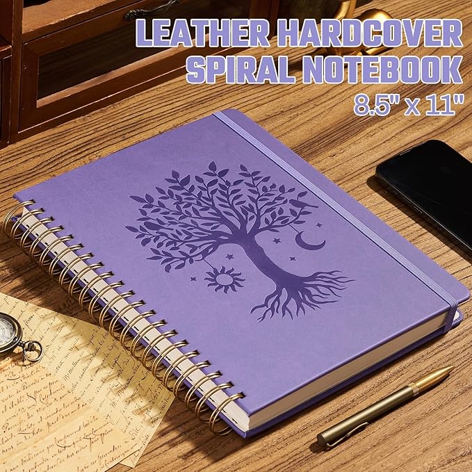 Ovesmusl Hardcover Spiral Notebook 8.5" x 11" with 5 Removable Dividers 300 Pages Leather 5 Subject Notebook College Ruled 100GSM Large Spiral Notebooks for Work Thick Lined Journal for Women, Purple