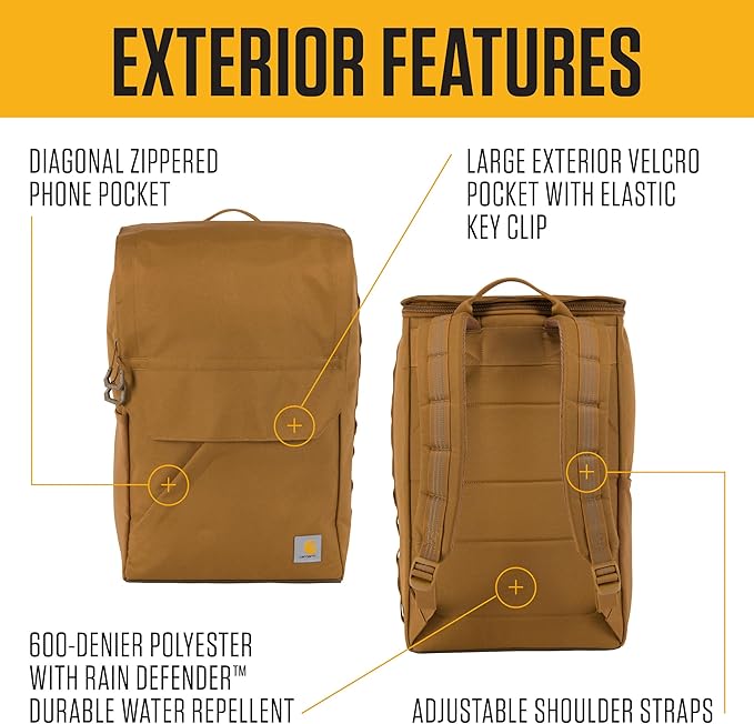Carhartt 21L Top-Load Backpack, Durable Water Resistant Coated Canvas Base W/ 17" Laptop Sleeve, Black