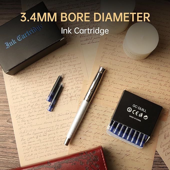 Fountain Pen Ink Cartridges, 72 Pack Blue Ink Refills (4 Boxes of 18) - Bore Diameter 3.4mm (Blue)