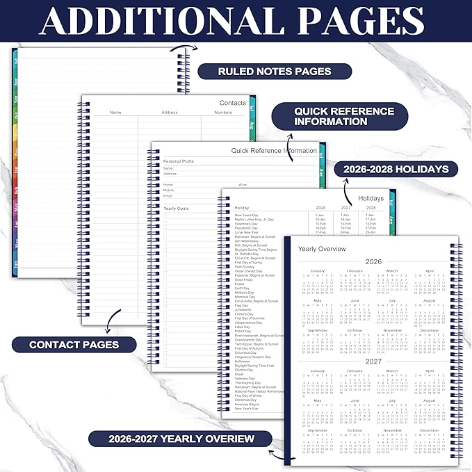 Academic Planner 2026-2027- 2026-2027 planner weekly and monthly, Jul.2026-Jun.2027, 9"×11", Planner 26-27 Weekly and Monthly Planner with Inner Pocket, Colorful Tabs, Twin-wire Binding - Navy
