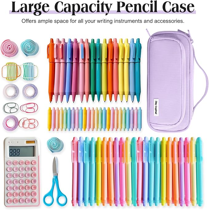 Ralnitote Large Pencil Case for Girls and Boys, Aesthetic Pencil Case Organizer with Handle, Cute Pencil Pouch for School & Office Supplies-Purple