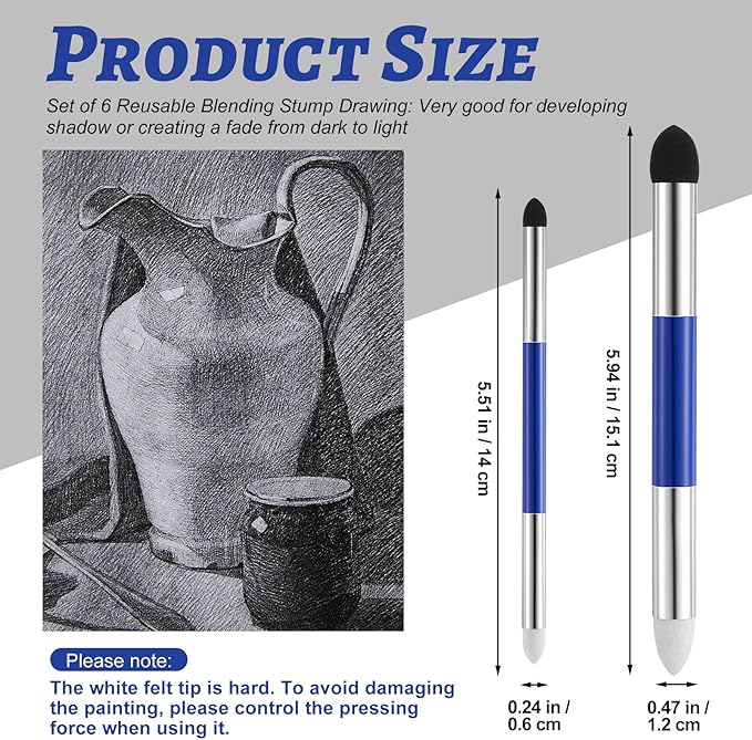 Kosiz 12 Pcs Blending Sponge Pen Double Headed Rub and Buff Washable Sketch Rubbing Sponge Brush Wipe Reusable Blending Stump Drawing Art Blenders for Artist Highlight Shadow Detail Tool (Blue)
