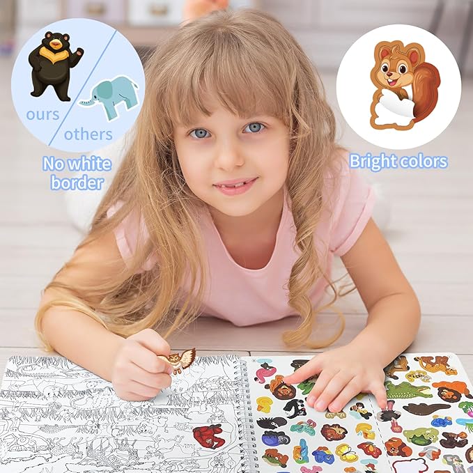 Kalysky Find the Animal Sticker Book for Kids Ages 4-8 | 400+ Stickers | Travel Activity for Plane, Car & Road Trip