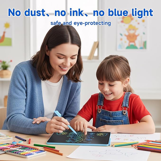 16 Inch LCD Writing Tablet for Kids 2 Pack, Large Drawing Board Doodle Pad, Colorful Screen Erasable Sketch Tablet, Travel Toys and Reusable Learning Gift for Boys Girls (Blue)