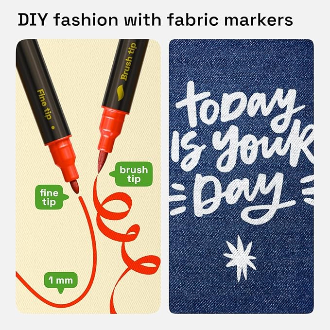 ARTISTRO 20 Dual-Tip Fabric Markers - Fabric Decorating Kit - Permanent for Clothes - No Bleed Pens for T-Shirts, Bags, Textile, Canvas, and More (Brush Tip and Fine Tip)