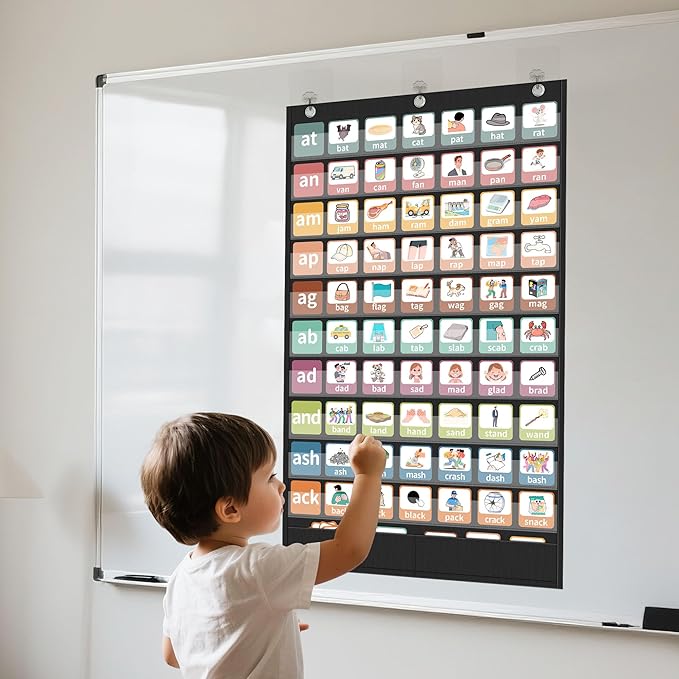 Yoink 10+2 Pockets Standard Pocket Chart, Clear 10 Pockets for Alphabet Learning with 2 Extra Storage Pocket, Chore Chart, Word Wall and Sentence Strips Chart for Classroom, Black (44.9" x 28.1")