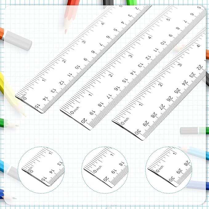 3 Pack 6 Inch 8 Inch 12 Inch Ruler Set Plastic Straight Ruler Transparent Measuring Tool Acrylic Clear Ruler for School Office Student