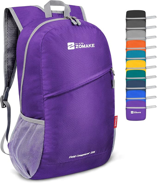 ZOMAKE Lightweight Packable Backpack 20L, Foldable Small Daypack for Hiking | Water Resistant Backpacks Day Bag for Travel Outdoor Camping Sport, Everyday Carry, Multi Compartment Storage(Purple)
