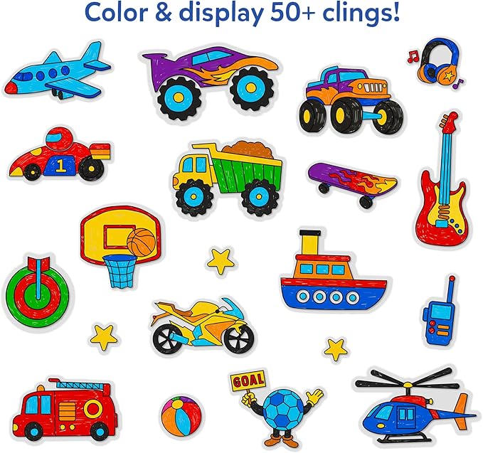 Skillmatics Cling Art – Color Clingz, 50+ Reusable Static Stickers, Mess-Free Fun for Kids, DIY Craft Kits & Supplies, Travel Toys, Creative Gifts for Boys and Girls Ages 3, 4, 5, 6, 7