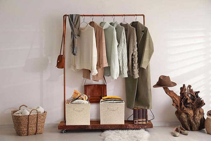 Simple Houseware 15 x 13 Inch Collapsible Fabric Storage Bin with Handles, 2 Pack, Beige