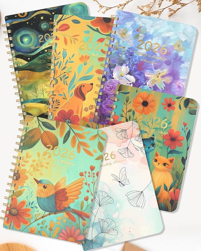 2026 Weekly and Monthly Planner - 2026 Hardcover Calendar Planner, Jan. 2026 - Dec. 2026, Daily Agenda Book with Tabs, Twin-Wire Binding, Back Pocket, School Teacher Student Supplies, A5(6.3" x 8.5") (Dog)