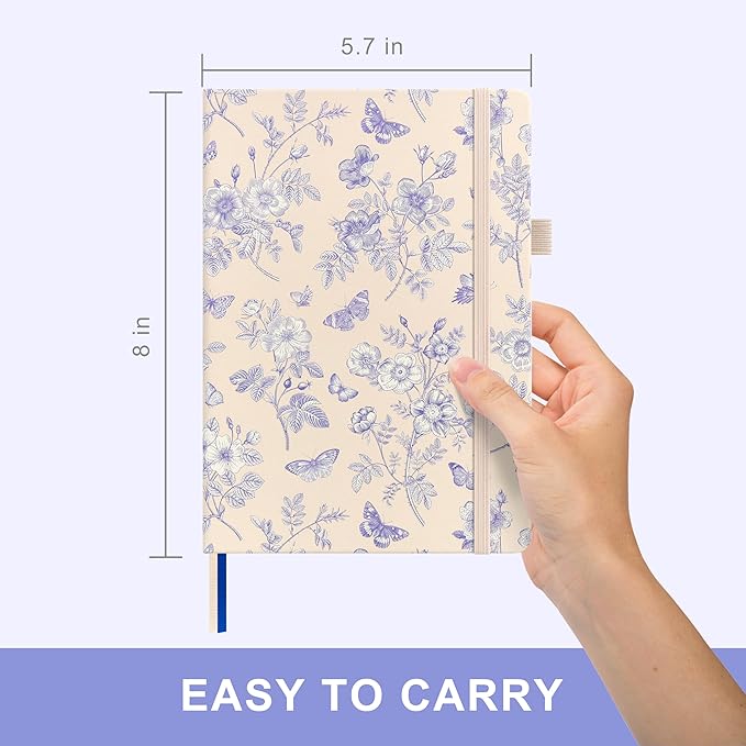 &And Per Se Undated Planner, Weekly & Monthly Planner with Goal & Habit Tracker, A5 Leather Hardcover Productivity Journal for Academic Year (Blue Flowers)