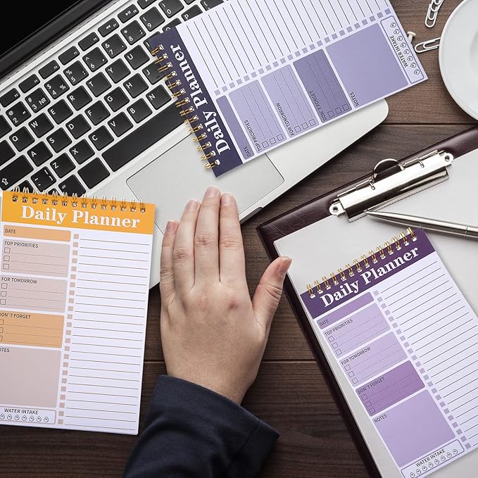 8 Pack To Do List Notepad 25 Page Undated Daily Planner Notepad To Do List Notebook Spiral Waterproof with Task Checklist for Home Office School Supplie Schedule Work(7.8 x 5.2 Inch,Stylish Color)