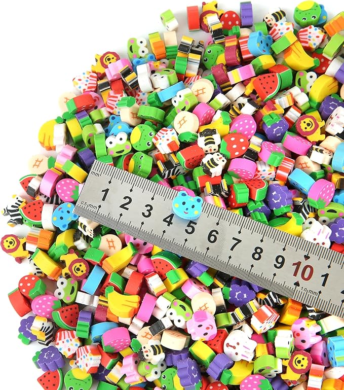 300 Pieces Mini Animal Fruit Erasers for Kids Bulk, Small Cute Pencil Erasers Assortment for Home School Work Rewards, Party Favor and Gift Filling