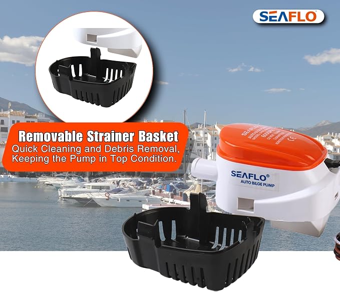 SEAFLO 06 Series Automatic Submersible Bilge Pump - 750GPH, 12V, 3/4" Outlet, 4-Year Warranty! - All-in-One Pump and Float Switch, Snap-Off Strainer, Compact Marine Boat Yacht Bilge Pump CE & Rohs