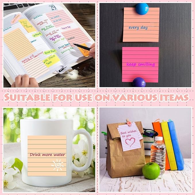 Yexiya 64 Pcs Lined Sticky Notes Self Stick Notes with Lines Bright Assorted Colors Sticky Pad for Home Office Products Post Memos, 1920 Sheets(4 x 6 Inch, 3 x 3 Inch,Pastel Color)