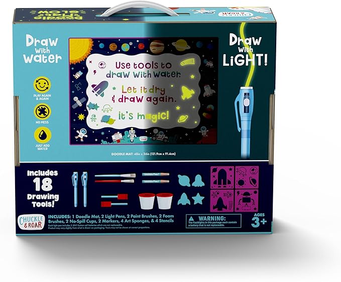 Chuckle & Roar - Aqua Draw Doodle Mat Glow - Water Color Magic Mat - Erase By Letting Mat Dry - Easy Play Anywhere - Ages 3 and Up