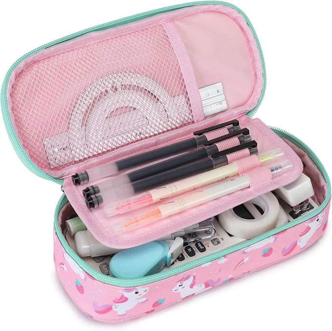 Cambond Pencil Case for Girls - Large Capacity Multi-slot Kids Pencil Pouch Holder for School, Long-lasting Cute Pencil Box for Girls Kids, Pink Unicorns