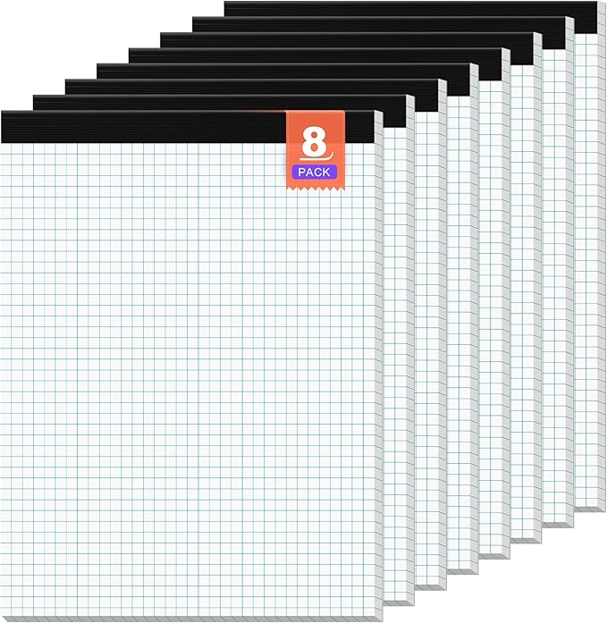 Graph Paper, Grid Paper, 8.5 x 11 Graph Paper Pad 4x4 (4 Square per Inch), 8 Pack Graphing Paper, 30 Sheets/ Pad, Quad Ruled Legal Pad Grid Paper Note Pads Letter Size 8-1/2 x 11 Inch Math Graph Paper