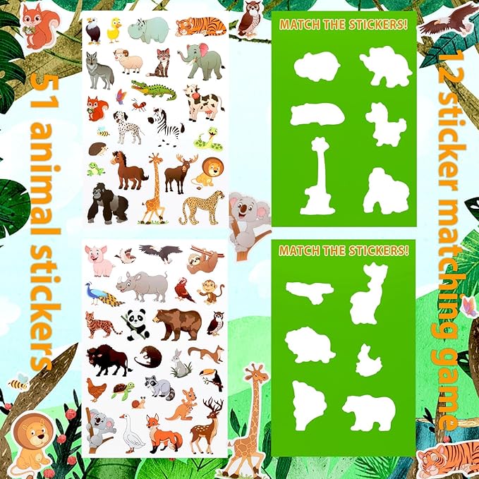 Jelly Sticker Books for Toddlers 2-4 Years, Reusable Sticker Book for Kids 1-3, Toddler Easter Basket Stuffers＆Travel Essentials Animals Stickers for Kids Toddler Plane Activities (Animals)