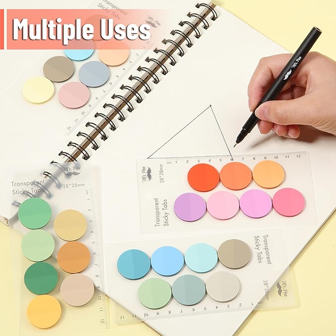 Mr. Pen- Round Transparent Sticky Notes, 1.1” Diameter, 14 Pads, 560 Sheets, Colorful, Water-Resistant See-Through Sticky Notes & Fineliner, Smooth Writing, Note Tabs for Bible Journaling, Studying