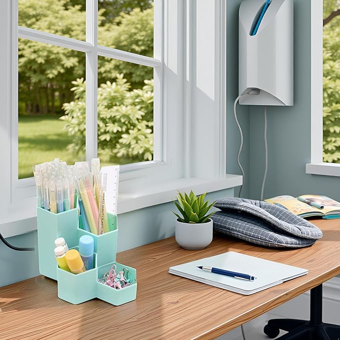 Pencil Organizer Pen Holder for Desk Pens Cup Small Desk Organizer Cute Pen Holder for Office,School and Home (Mint, L-Shape)