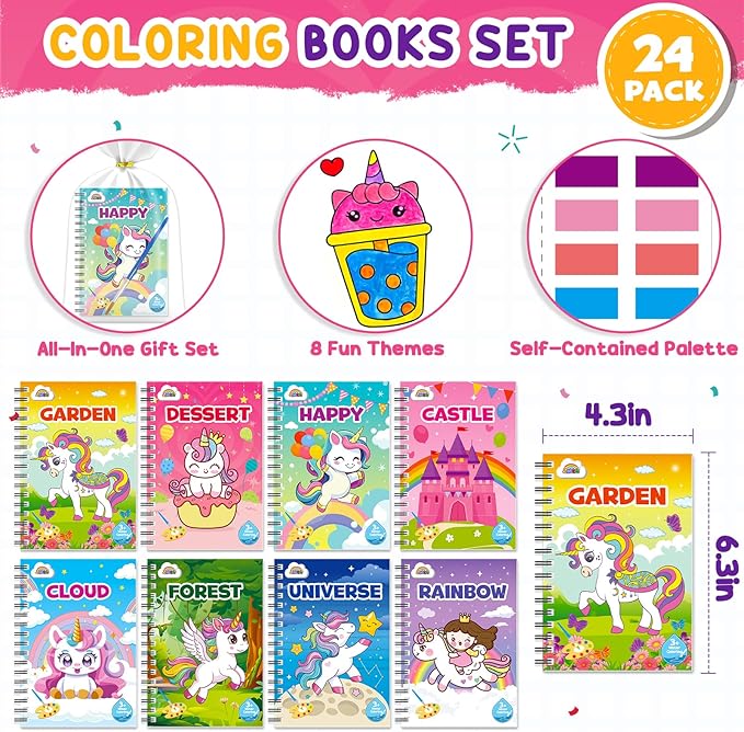 ZMLM 24 Water Coloring Books for Kids Party Favors - Bulk Mini Coloring Books for Kids Ages 4-8,Small Birthday Goodie Bag Stuffers School Teacher Return Gift Art Crafts Classroom Prizes (Unicorn)