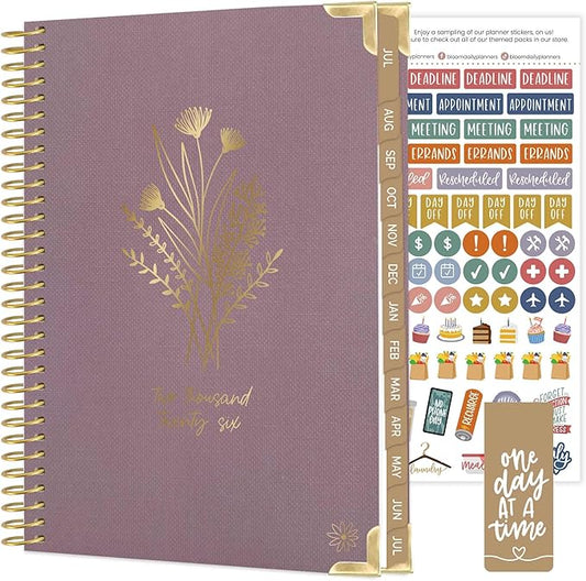 bloom daily planners HARDCOVER Planner 2026-2027 (5.5” x 8.25) Academic Year (July 2026 - July 2027) 13 Months - A5 Task Goal Planner for Women - Monthly & Weekly Agenda Book - Purple Linen