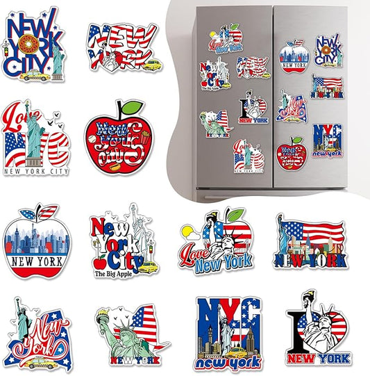 Wxiben New York Fridge Magnet - 12Pcs New York Souvenirs Gifts NYC Refrigerator Magnets USA Flag Statue of Liberty Fridge Magnetic Stickers for Home Office Kitchen Locker Traveler Tourist Gift