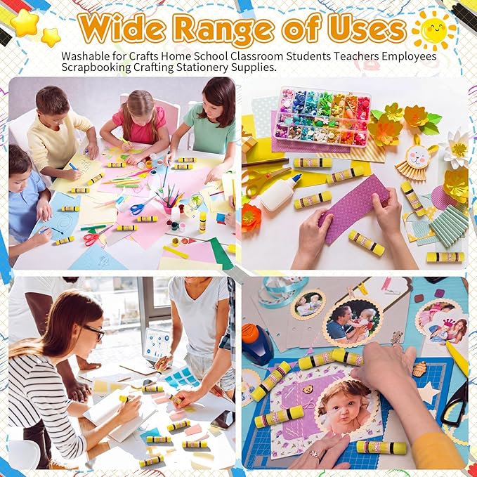 Zubebe 200 Pcs White Glue Stick Bulk Back to School Gifts First Day Sets 0.32 oz Washable Glue Stick for Crafts Home Classroom Prize Party Supplies Scrapbooking Crafting Supplies (Cute Pencil)