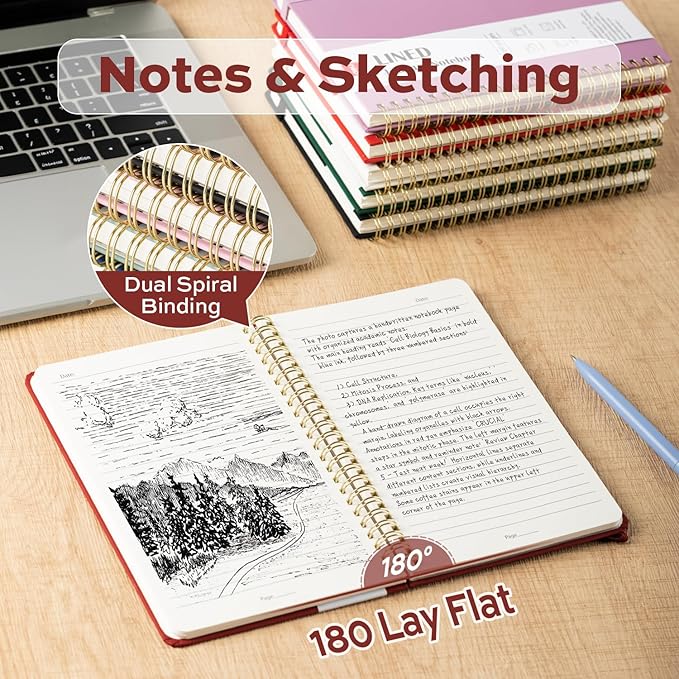 deli Crimson Lined Spiral Journal Notebook, 160 Pages, A5 (5.5"x8") Hardcover Writing Notebook, College Ruled Spiral Bound Journal for Women & Men - Perfect for Work, School, Office & Note Taking