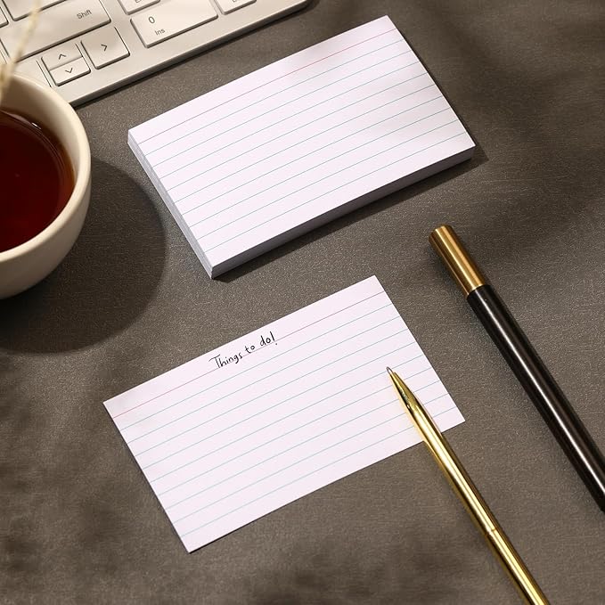 Extra Heavyweight 3x5 Inch Ruled Index Cards, Made of 92lb Weight Thick Paper Ruled Notecards, Double Sided Thick Flash Cards for Note-Taking, Studying, Ideal for School, Home and Office - 200 Count