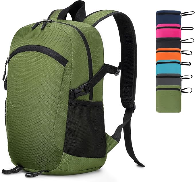 Lightweight Hiking Backpack 18L Packable Foldable Small Daypack Collapsible Travel Bag Water-Resistant for Women Men (Green)