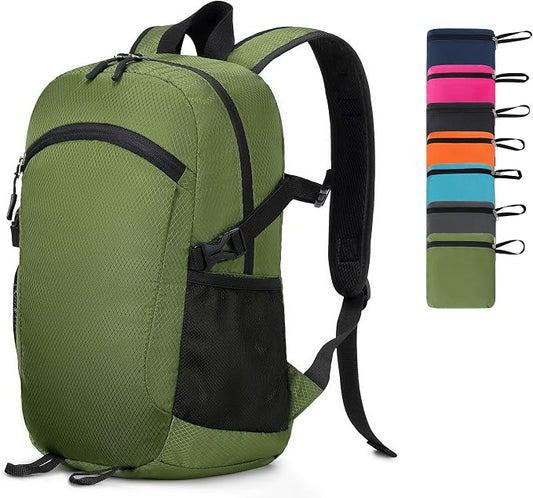 Lightweight Hiking Backpack 18L Packable Foldable Small Daypack Collapsible Travel Bag Water-Resistant for Women Men (Green)
