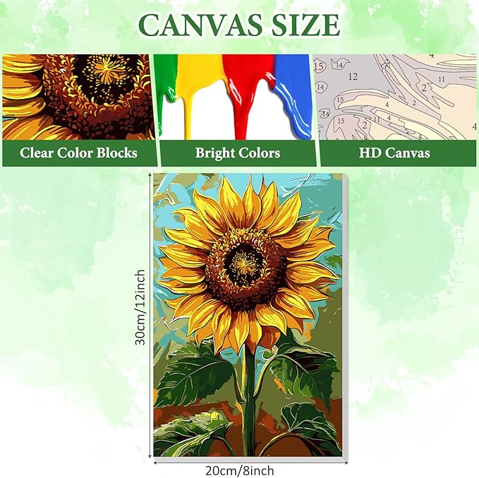 NAIMOER Sunflower Paint by Numbers Kits for Adults Beginner with Wooden Framed, Color by Numbers on Canvas Painting Kits for Adults, Easy Paint DIY Acrylic for Home Wall Decor 8X12 Inch
