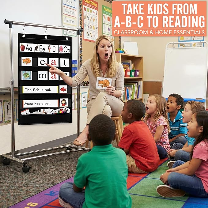 Pocket Chart for Classroom - 5+1 Small Black Pocket Chart for Alphabet Learning Word Wall Calendar Daily Schedule Sentence Strips Sticker Display, Teacher Supplies for Preschool Kindergarten & Home