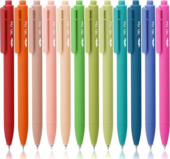 Mr. Pen- Retractable Gel Pens, 12 Pack, Assorted Color Inks, Fine Point 0.7mm, Fast Dry, Smooth Writing, Cute Pens for Drawing, Writing Planner and School Supplies