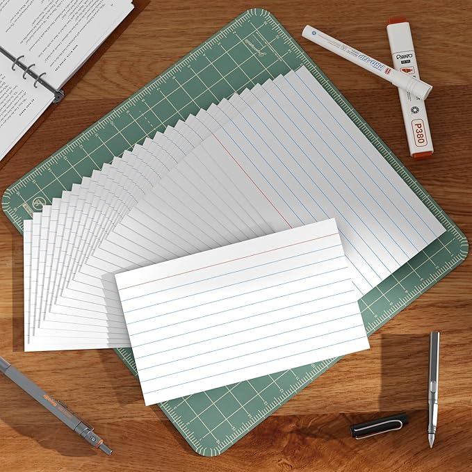 300 Count White Ruled Index Cards, 3x5 Inch Lined Study Flash Cards - 6 Pads, 50 Cards per Pad, Narrow Ruled Note Cards for School, College, Learning, Flashcards with Lines for Notes