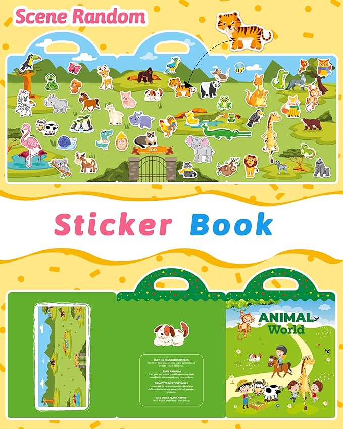 Benresive Reusable Sticker Book for Toddlers & Stickers for Kids, Toddler Travel Toys, Craft Activities, Boys & Girls Birthday Gifts