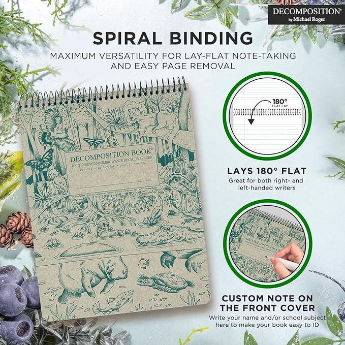 Decomposition Everglades Top Bound Spiral Notebook – 7.5 x 9.75 Journal, College Ruled Lined Pages – Left-Handed Friendly Notebooks Ideal for Students, Artists & Office Professionals – Made in USA