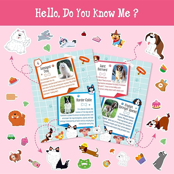 Dog Sticker Activity Book, 547 Reusable Stickers, 10 Dry-Erase Scenes & 10 Coloring Pages, Dog-Themed Activity Book, Edudogional Hands-on Travel Game - Great for Kids, Adults, Boys & Girls