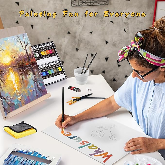 Paint Set, Acrylic Paint Set for Kids & Adults - Painting Supplies with 18 Acrylic Paints, 8 Painting Brushes, 5 Canvas Panels, etc