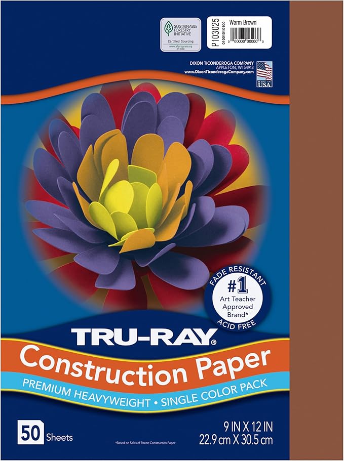 PACON-103031 Tru-Ray Heavyweight Construction Paper, Warm Brown, 9" x 12", 50 Sheets