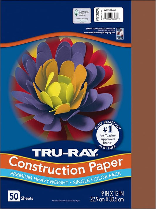 PACON-103031 Tru-Ray Heavyweight Construction Paper, Warm Brown, 9" x 12", 50 Sheets