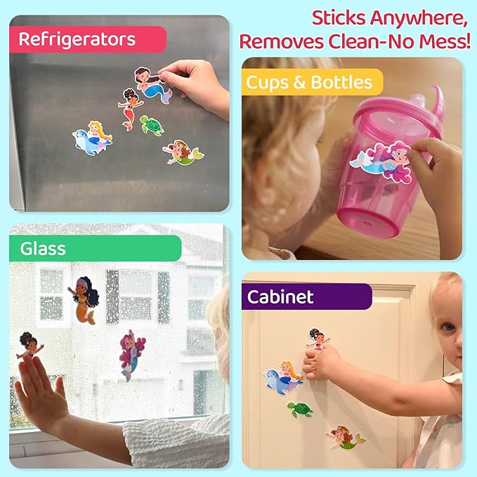 Reusable Sticker Book – Mermaid Princess Dress Up, 75 Jelly Stickers, 7 Scenes - Mermaid Toys for Girls 3-5, Travel & Road Trip Toys - Sticker Activity Book for Toddler Girls 1-3 2-4