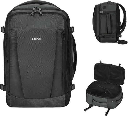 ECOHUB Travel Backpack 18x14x8 Frontier Airlines Personal Item Bag Gray | Carry On Backpack with 13 Pockets, Casual Daypack for Men Women Airline Approved Water Resistant Back pack with Charging Port