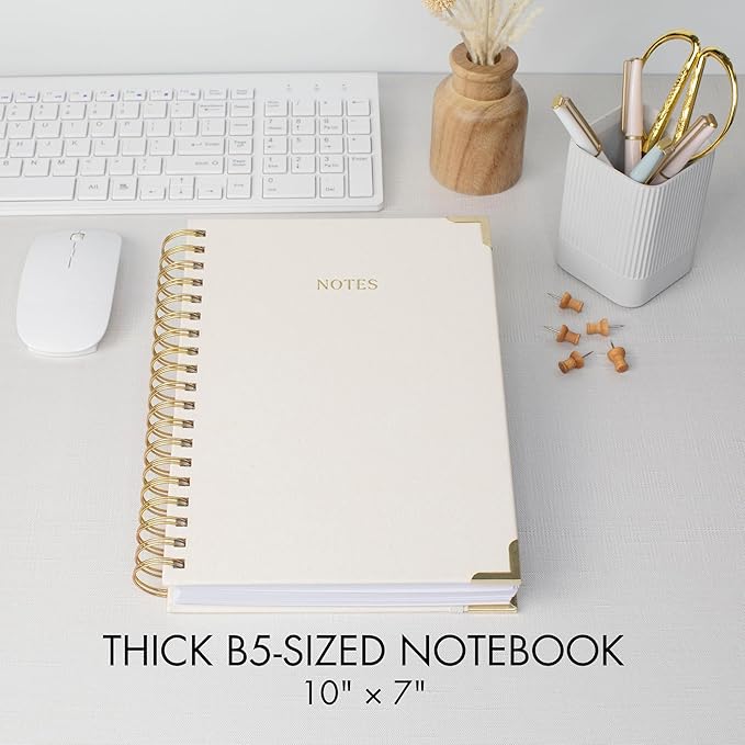 Aesthetic Thick Spiral Notebook Journal For Women in B5 Format - Modern Linen Hardcover College Ruled Note Book With 300 Lined Pages - Perfect For Writing And Staying Organized at Work or School