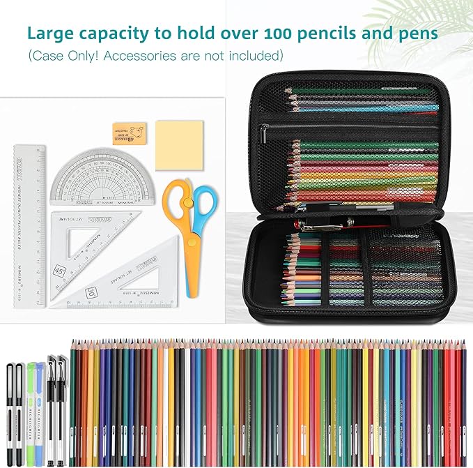 FINPAC Pencil Case Holder Slot, Large MultiLayer Watercolor Pen Bag w/Zipper Front Pocket, Big Organizer for 100 Colored Pencils/65 Gel Pens, Markers to Artists, Painters, Planners