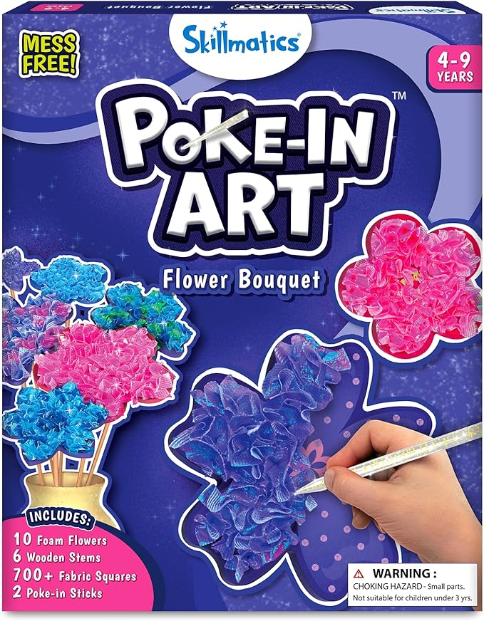 Skillmatics Poke-in Art - Flower Bouquet, DIY Wood Craft Kit, Mess-Free Creative Play for Girls and Boys Ages 4, 5, 6, 7, 8, 9, Fine Motor Skills, Screen-Free Fun