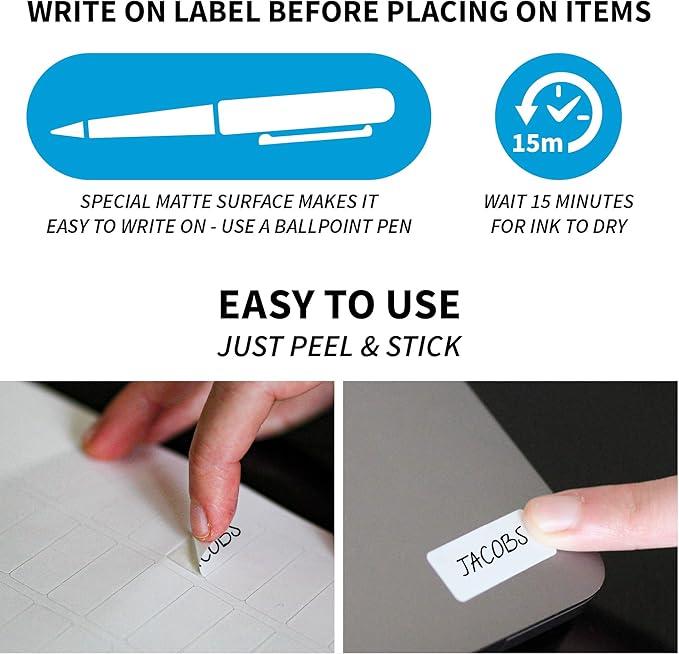 Ez Kids Clothing Labels Self-Stick No-Iron Write-On | Great for Children & Adults | Washer & Dryer Safe | School, Camp, Nursing Care, Toys, Organizing, All Purpose (60-Pack)